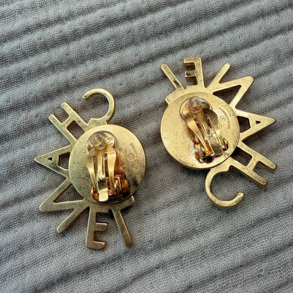 ☀️ Vintage Chanel Rhinestone Logo Statement Clip-On Earrings✨